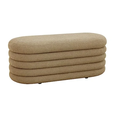 Afbeelding van SVITA BLOSSOM XL kruk met opbergruimte, zitbank, gestoffeerde bank, hocker, ottoman, hoes van bouclé, lichtbruin