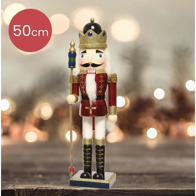 Afbeelding van Notenkraker rood blauw met gouden dirigeerstok 50CM