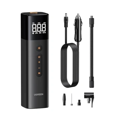 Afbeelding van UGREEN Luchtpomp (0,2 10,3bar / 3 150psi) Elektrische Compressor Draagbare Fietspomp Mini Bandenpomp met Digitale LED Display Licht voor alle Fietsen Motorfietsen en Auto&#039;s