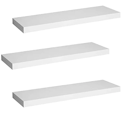 Afbeelding van WOLTU 3 Stucks wandplank, zwevende plank, boekenplank, planken voor decoratie, wandplanken van MDF hout, set hangplanken, wit, 70 x 23 3,8 cm RG9369ws