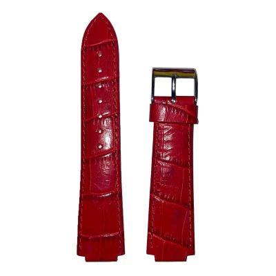 Afbeelding van Horlogeband 22mm, 16mm aanzet Rood Echt leer in croco print Roestvrijstalen gesp