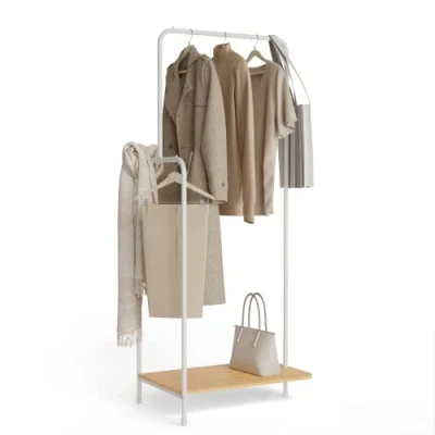 Afbeelding van Newlux Hangy Wood 100 Kledingrek met schoenenrek, robuust, tot 18 kg, grote stabiliteit, eenvoudige montage, krasbestendige basis, inclusief zijrail (62 x 42 150 cm), wit