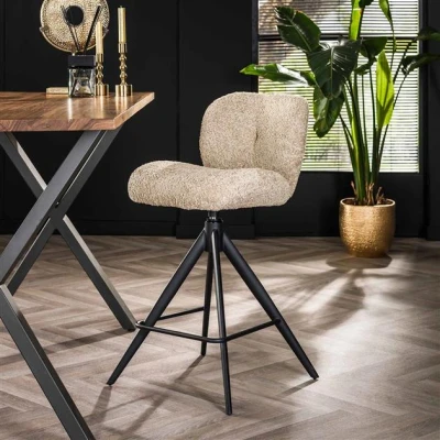 Afbeelding van Hoyz Collection Barstoel Comfort Draaibaar Boucle Zandkleur 2 Stuks