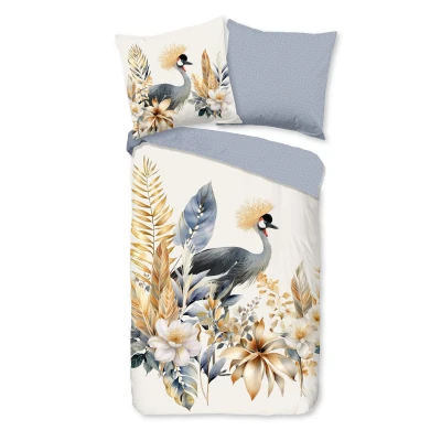 Afbeelding van Dekbedovertrek 155x220 cm Kraanvogel en Bloemen Print Multi 1 Persoons 100% Katoen