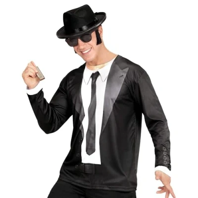 Afbeelding van Widmann Blues Brothers Kostuum T Shirt Lange Mouwen Brother Man Zwart Medium / Large Carnavalskleding Verkleedkleding