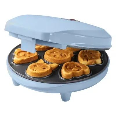 Afbeelding van Bestron Wafelijzer voor mini Cookies, Cakemaker cakes, met bakindicatielampje &amp; antiaanbaklaag, koekjes in dierenvorm, 700 Watt, kleur: blauw