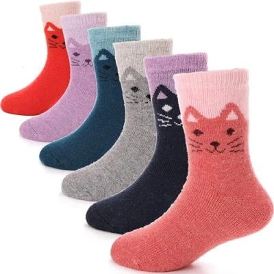Afbeelding van ANTSANG Kids Meisjes Jongens Sokken Warme Wol Wandelen Dikke Thermische Geschenken Kinderen 6 Paar(Katten,4 7 Jaar oud)