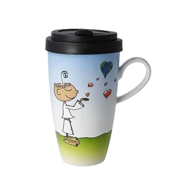 Afbeelding van Goebel Coffee to go beker Der kleine Yogi &quot;Life is beautiful&quot; van porselein met een afneembare deksel, 500 ml