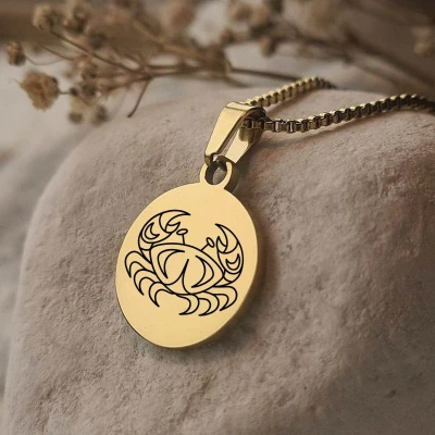 Afbeelding van Gegraveerde ketting Sterrenbeeld Lijntekening Kreeft Gegraveerd Gold Plated Juwelia