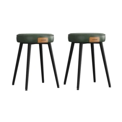 Afbeelding van VASAGLE EKHO Collectie Eetkruk, set van 2, keukenstoel, gewatteerde zitting, PU met stiksels, moderne stijl uit het midden de eeuw, hoogte 48,2 cm, woonkamer, kantoor, bosgroen LDC170C02