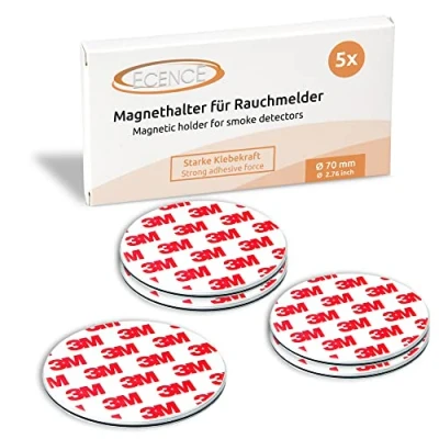 Afbeelding van ECENCE rookmelder magneethouder 5 stuks zelfklevende voor Ø 70 mm snelle &amp; veilige montage zonder te boren of schroeven, alle brand en rookmelders