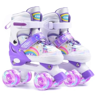 Afbeelding van ERNAN Rolschaatsen kinderen Rollaarzen, 8 oplichtende wielen en 4 maten verstelbaar. voor kinderen, beginners, geschikt binnen buiten (paars, M)