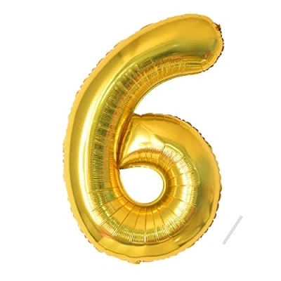 Afbeelding van Verjaardagscijfer ballon 6 jaar folieballon XXL gouden reuzenfolieballon in 40 101 cm verjaardagsdecoratie cijfer decoratie voor verjaardag vliegt met helium