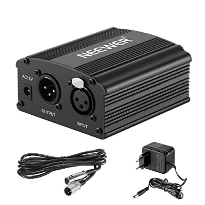 Afbeelding van Neewer® 1 Channel 48V fantoom voeding zwart met adapter en een XLR audiokabel voor alle condensor microfoons muziek recorder apparatuur opnemen