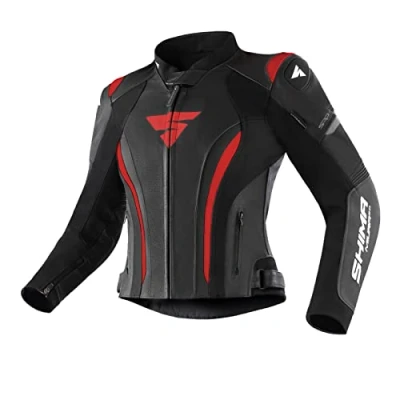 Afbeelding van SHIMA Miura 2.0 Motorjack Leder, dames, sportjack met rug, ellebogen, schouderbeschermers, geperforeerd leer, voor 2 delig pak (32, zwart/rood)
