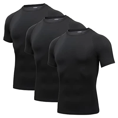 Afbeelding van AMZSPORT Heren compressieshirt korte mouwen functionele shirts Cool Dry Training Running Top, 112025, zwart, verpakking van 3 stuks, L