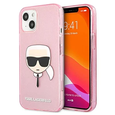 Afbeelding van Apple iPhone 13 Mini Glitter Hoesje Siliconen en TPU (zacht) Karl Lagerfeld Backcover/Softcase Roze Telefoonhoesje