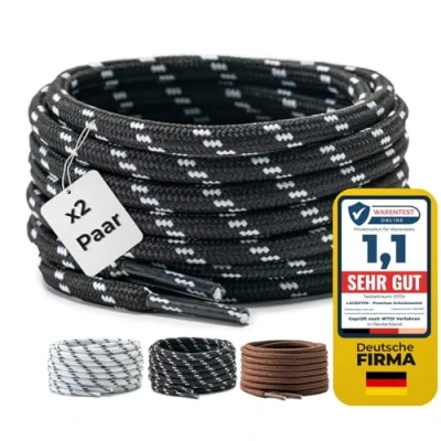 Afbeelding van LaceHype 2 paar premium ronde veters, diameter 4,5 mm, voor werkschoenen, laarzen, outdoorschoenen en sportschoenen, scheurbestendige schoenveters, vervangende schoenveters van polyester, zwart/wit,