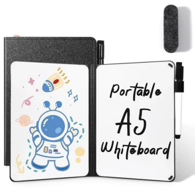Afbeelding van AGM Mini whiteboard zwart, draagbaar A5 memobord klein dubbelzijdig schrijven geen magneet, 15 x 21 cm harde schaal voor kantoor, school, thuis incl. 1 marker met gumpunt
