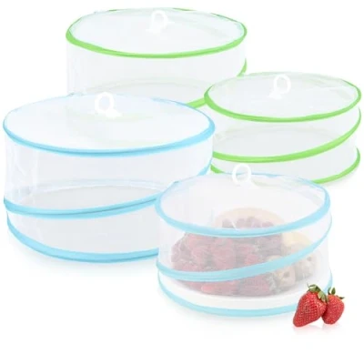Afbeelding van COM FOUR® 4x vliegenhoezen pop up hoezen voor voedsel opvouwbare voedselparaplu&#039;s in twee maten insectenbescherming gaashoes fruit en gebak (4 stuks wit/blauw/groen)