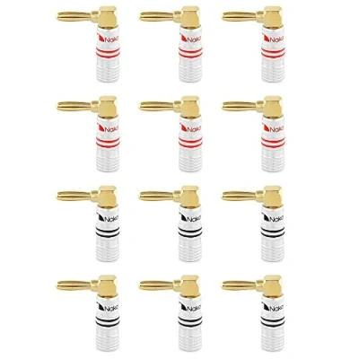 Afbeelding van Nakamichi Excel serie 24 karaats vergulde banaanstekker 12 AWG 18 Maat 4 mm Luidsprekers Versterker Hi Fi AV Stereo Home Theater Audio Draad Kabel Schroefconnector (12 stuks (6 paar), haaks)