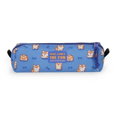 Afbeelding van Legami My Pencil Case, Corgi Thema, ritssluiting, van gerecycled kunststof, robuust, ruim, praktisch, voor school, kantoor, 22 x 6 cm, Blauw, Eigentijds