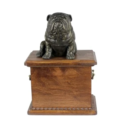 Afbeelding van Art Dog Urn voor hondenas Handgemaakt gedenkteken met koud gegoten bronzen beeld huisdierherdenkingsurn de naam 8,3x11,4x8,7 Engelse Bulldog I