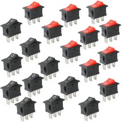 Afbeelding van CESFONJER 20 stuks mini tuimelschakelaar, ON/Off kantelschakelaar, 3 pins AC 6A 10A, 125V 250V voor auto, boot, huishoudelijke apparaten (zwart, 10 stuks, rood, stuks)