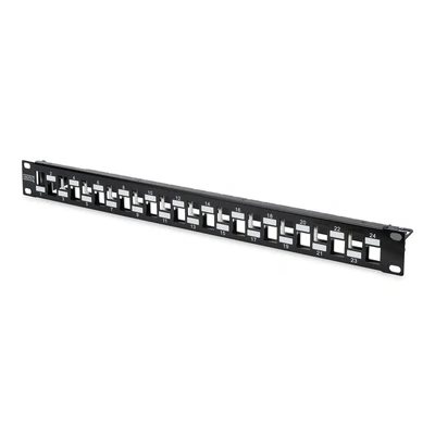 Afbeelding van DIGITUS Patch Panel Modulair Voor Keystone Modules 19 inch 24 poorts Afgeschermd Rack mount 1U Getrapt Zwart