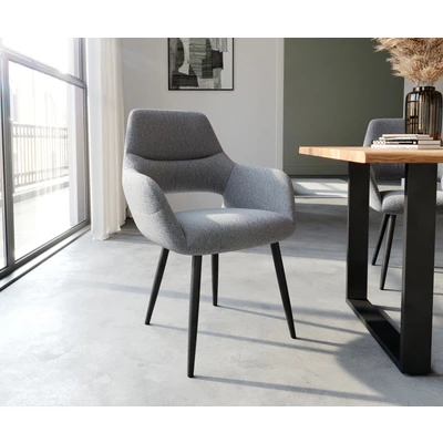 Afbeelding van Armleunstoel Yago Flex met armleuning 4 poot conisch zwart structuur lichtgrijs