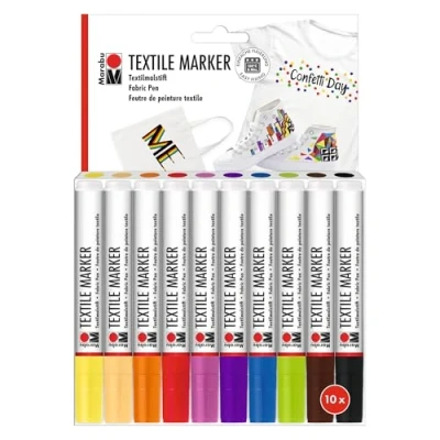 Afbeelding van Marabu Textielmarker, set van 10 textielmarkers voor lichtgekleurde stoffen, met 3 mm punt, kleuren op waterbasis, machinewasbaar tot 60C na fixatie, 0115000000200