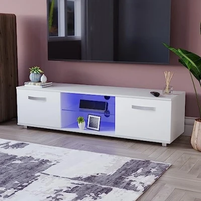 Afbeelding van Vida Designs Cosmo LED TV Unit 2 Deur Modern Gloss Matte MDF Woonkamer Kast Media Stand Furntiure RGB Licht Wit 140 cm