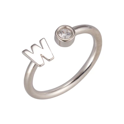 Afbeelding van SINGULARU Gepersonaliseerde Ring Letter Spark Zilver. Verstelbaar. Sterling Zilver 925 met Rodium Plating. One Size. Sieraden voor Vrouwen. W