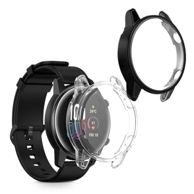 Afbeelding van kwmobile 2x smartwatch hoes geschikt voor HONOR Magic Watch 2 46mm hoesje Siliconen sporthorloge cover Activity tracker case in transparant / zwart