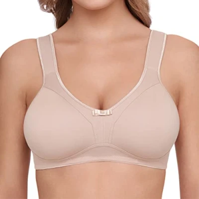 Afbeelding van SUSA Basics ondersteuningsbeha van katoen, zonder beugel, voor dames, met voorgevormde cups en ontlastingsbandjes, ontlasting rug, nek, schouders, bruin (cappuccino 103), 75C