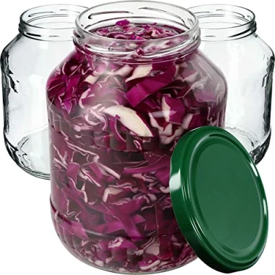 Afbeelding van KADAX Weckpotten, 1,7 liter, inmaakpotten, diameter van 89 mm, komkommerglas, ronde potten met schroefdeksel (groen deksel, 12 stuks)