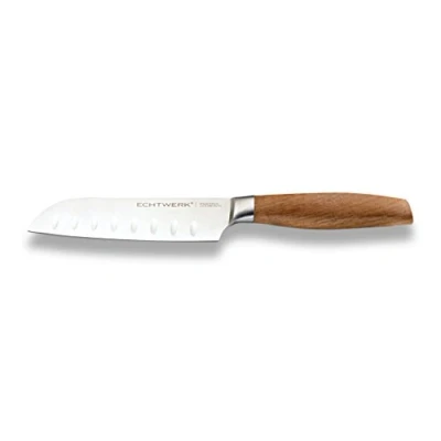 Afbeelding van ECHTWERK Santoku mes van hoogwaardig staal, keukenmes, koksmes, universeel mes, roestvrij, speciaal handvat rozenhout, houten handvat, Classic Edtion, lengte lemmet: 20 cm