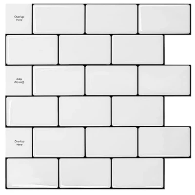 Afbeelding van Art3d Tegelstickers 3d Subway plaktegels keuken badkamer wit met zwarte voegschil en stok backsplash 30 x cm