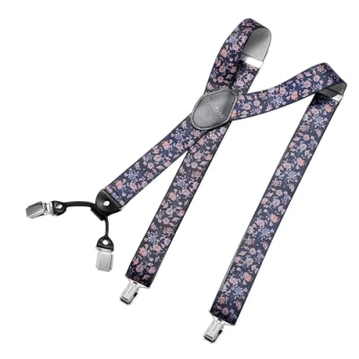 Afbeelding van DonDon brede bretels 3,5 cm 4 Y vormige leren clips elastisch en in lengte verstelbaar Bloem