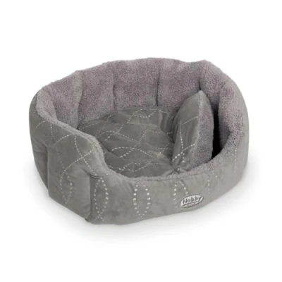 Afbeelding van Nobby Ovaal bed met vulling van pluche omkeerbaar kussen, 86 x 70 24 cm, grijs