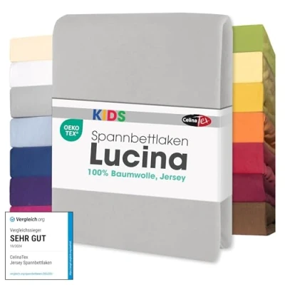 Afbeelding van CelinaTex Lucina Jersey Hoeslakens voor kinderen, verpakking van 3 stuks, 60 x 120 70 140 cm, zilvergrijs, 100% katoen, gekamd, superzacht, hoeslaken, linnen, elastisch, stretch, Oeko Tex