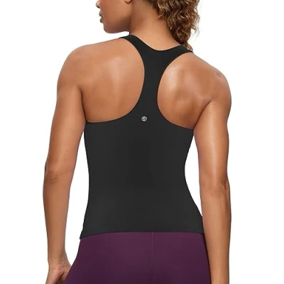 Afbeelding van CRZ YOGA Vrouwen Workout Tank Tops met Ingebouwde BH Racerback Atletische Top Longline Sport zwart M