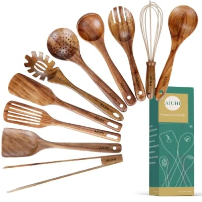 Afbeelding van Houten Keukengerei Non stick Kookgerei Natuurlijke Teak Met Spatel En Pollepel (10)