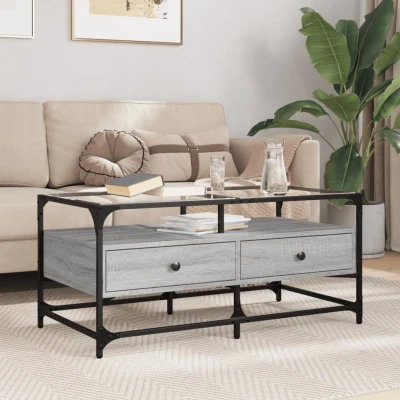 Afbeelding van Salontafel met glazen blad 98,5x50x45 cm staal