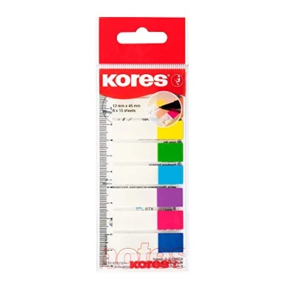 Afbeelding van Kores N45121 Pagmarker folie, 12 x 45 mm, 8 15 vellen (inhoud 120 stuks + liniaal)