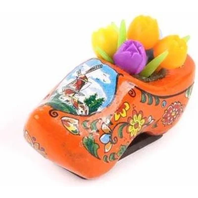 Afbeelding van Souvenir Magneet Klomp Met Tulpen Holland Oranje 5 Cm Een Stuk