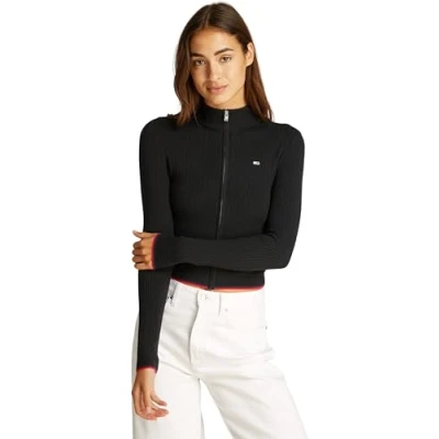 Afbeelding van Tommy Jeans Cable ZIP THRU Cardigan Vest, Dames, Maat: Medium, Black