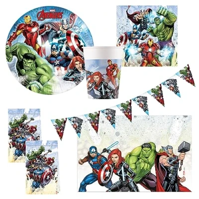 Afbeelding van Procos 10215305DY Partyset Avengers Infinity Stones, 46 delig wegwerpservies voor verjaardags en themafeestje, tafeldecoratie