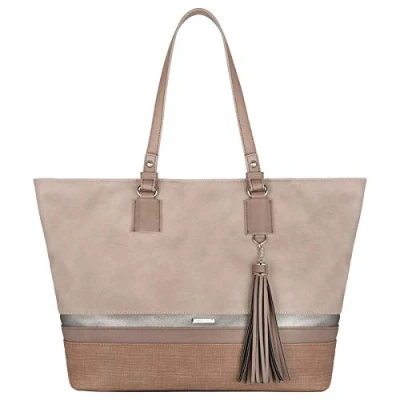Afbeelding van David Jones Dames Handtas Grote Capaciteit Tote Shopper Zacht PU Leer Canvas Waterdicht Schoudertas Lange Hengsels Draagtas Boodschappentas Schooltas Werktas Reistas Pink