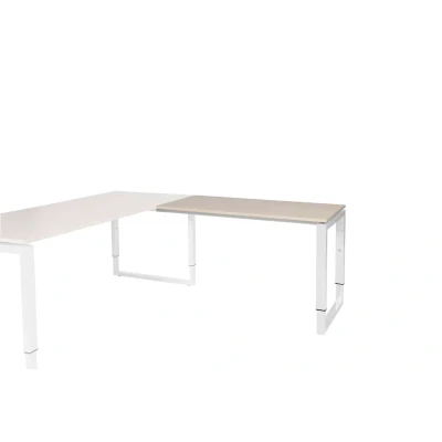 Afbeelding van Domino Plus aanbouwtafel, hoogte instelbaar (62 85cm) met 120x60cm &#039;zwevend&#039; lindberg (licht) eiken 25mm blad en wit (RAL9010) O poot frame